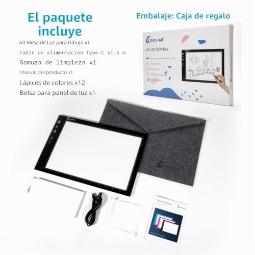 Miniatura 8 de Mesa Luminosa Led A4, Trazado Inteligente Con Pantalla De Bloqueo Ajuste De Tiempo, Brillo Temperatura De Color Ajustables, Para Artistas, Dibujo Animado, Bocetos A4-Stk