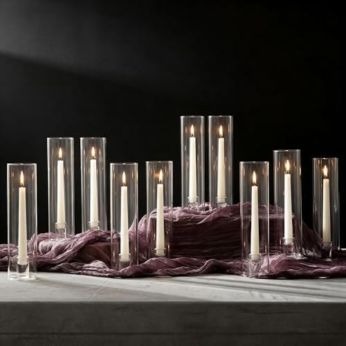 NUPTIO Porte-Bougies en Verre - 10 Pcs Abat-Jour Transparent pour Bougies Coniques, Moderne pour Mariage, Noël, Table et Feu de Cheminée