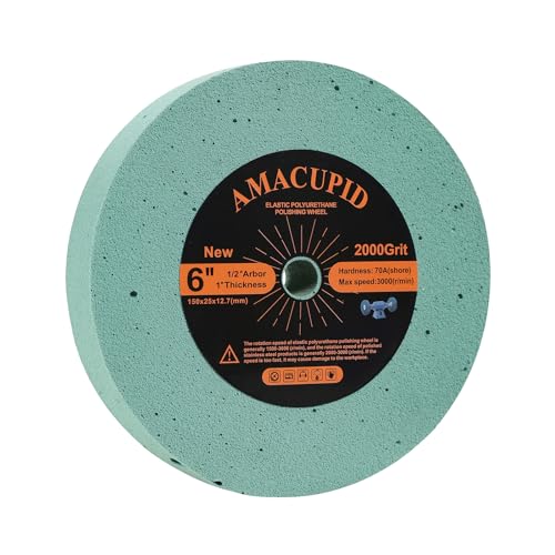 AmaCupid Ruedas de pulido elásticas de poliuretano de grano 2000 de 6 pulgadas, para acero inoxidable pulido espejo, cobre, etc. Carburo de silicio abrasivo. para máquina pulidora de banco. Eje de 1/2