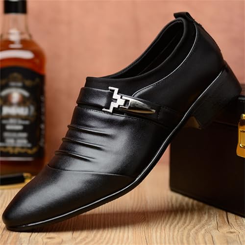Image of Men's Strap Buckle Slip-on Dress Loafers Shoes Formal Tuxedo Leather Shoes for Male Business Work Office