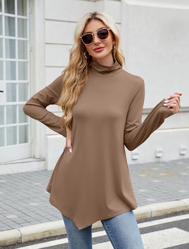 Image of JUSTFASHIONNOW Turtle Neck Shirts for Women Long Sleeve Fall Tunic Tops