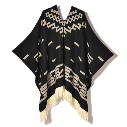 Poncho En Laine D'alpaga De Qualité Supérieure, Pull De Cowboy Occidental De Style Ethnique, Cape Unisexe Douce Et Chaude Et Durable For Costume(Black)