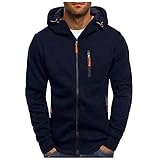 beudylihy felpa da uomo con cappuccio, slim fit, in cotone, stile basic, da uomo, con cappuccio, a maniche lunghe, colore nero, con cappuccio, giacca softshell con cappuccio, per sport fitness, blu