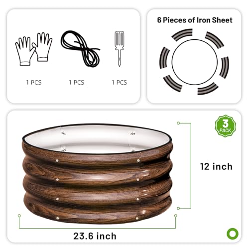 Image of SnugNiture 3 Pcs 2x2x1ft Round Galvanized Raised Garden Bed Kit Outdoor, Metal Planter Box for Planting Plants Vegetables, Brown