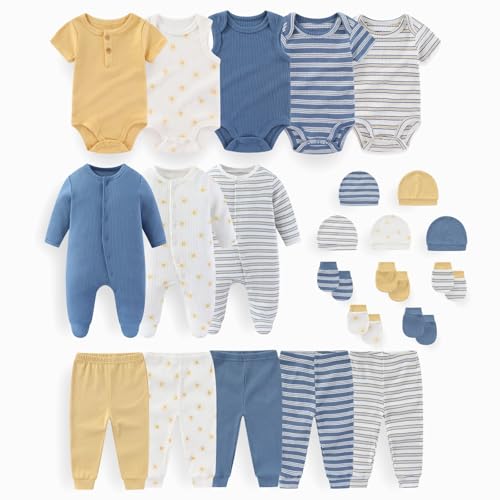 Image of JELYLOVE Unisex Baby Boy Girl Bodysuits And Pants Sets 23 pack Cotton New born Clothing Comfort Infant Birthday Outfit