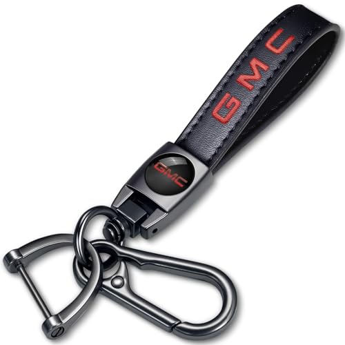 whesoede Genuine Leather Car Keychain for GMC Key Chain for Men and Women Family Present Key Ring Accessories(Black)