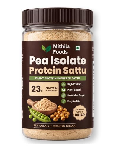 Image of MITHILA FOODS Pea Isolate Sattu 500g (Unflavoured) | 24g Protein Per Portion | Pea Protein Isolate + Sattu Blend | Vegan Dairy Free Gluten Free High Fiber | Desi Plant Protein Drink | Authentic Taste of Bihar