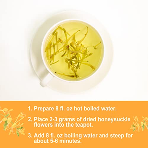 Image of Olvvla - Dried Honeysuckle Flowers, 2.5oz /71g, Jin Yin Hua Loose Buds | Natural honeysuckle flowers, Chinese edible Jin Yin Hua loose buds, caffeine-free for herbal tea infusions