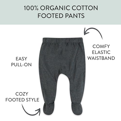 Image of HonestBaby Baby 3-Pack Footed Pants Roomy Fit Pull on Bottoms 100% Organic Cotton for Infant Baby Boys, Girls, Unisex