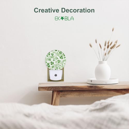 Image of EKOBLA St. Patrick's Day Night Light, Green Clover Shamrock Lucky Leaf Night Lights Plug Into Wall with Dusk to Dawn Sensor, 0.5W LED Lamp