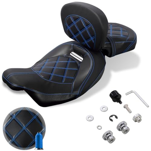 FOVPLUE ツーアップシート ライダーバックレスト付き ロープロファイルドライバー助手席ピリオンシート + 調節可能な背もたれパッド 2009-2024 ハーレーツーリングCVO ロードグライド ロードキング ストリートグライド エレクトラグライド F