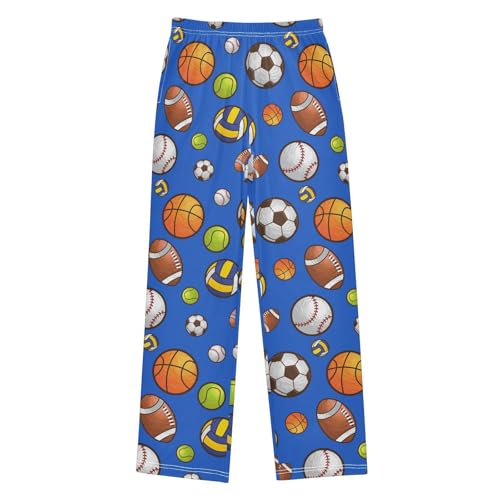 ZZXXB Baseball Football Basketball Print Boys Long Pants Soft Trousers Elastic Waist Kids Lounge Bottoms with Pockets S-XL