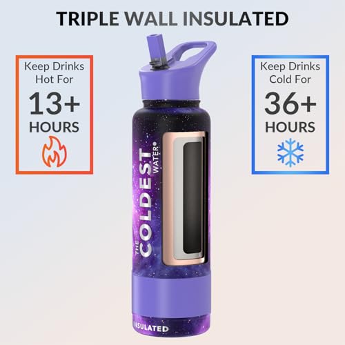 Coldest Insulated Water Bottle with Straw Lid - Stainless Steel Metal Insulated Bottle for Men & Women (Astro Purple, 40 oz)