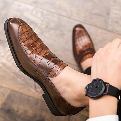 Men's Leather Printed Slip-On Dress Oxford Shoes Comfortable Round Toe Formal Business Loafers Moccasins Shoes for Men4