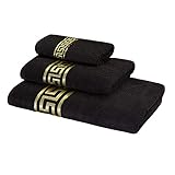 Belle Arti Premium Mäander Handtücher Duschtücher Gästetücher Flauschige Frottee Baumwolle (3er Set - 30x50 + 50x100 + 70x140 cm, schwarz)