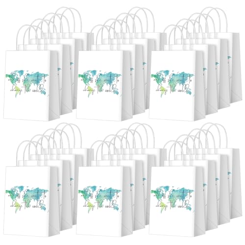 Epakh 24 Blue World Map Graduation Party Favor Bags with Handles Blue Adventure Candy Treat Tote Gift Bags for Graduation Birthday Bon Voyage