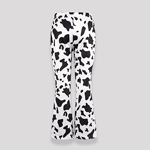 Kids Girls Flared Pants Fashion Cow Pattern Print Bell Bottom High Waist Wide Leg Leggings Ruffled Trousers2