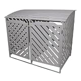 Copribidone Doppio in Legno Trattato Grigio Lavato per 2 Bidoni da 240L con Chiusura a Chiavistello e Staffe di Fissaggio – Monster Shop
