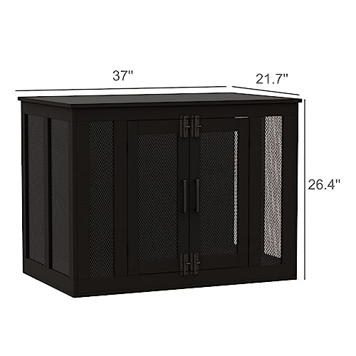 Irontar Dog Crate Furniture With Cushion, Double-Door Dog Crate For Small To Large Dogs, Wooden Dog Kennel Table, End Table Dog House Furniture, Dog Cage Indoor, Black Mgw001H #TOP3