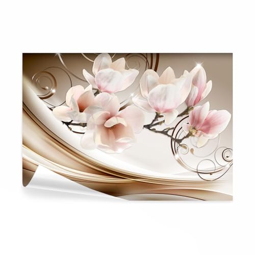 decomonkey Fototapete Blumen Abstrakt 400x280 cm XL Tapete Wandbild Wandbild Bild Fototapeten Tapeten Wandtapete Wandtapete Magnolie Orchidee 3d Effekt beige orange rosa
