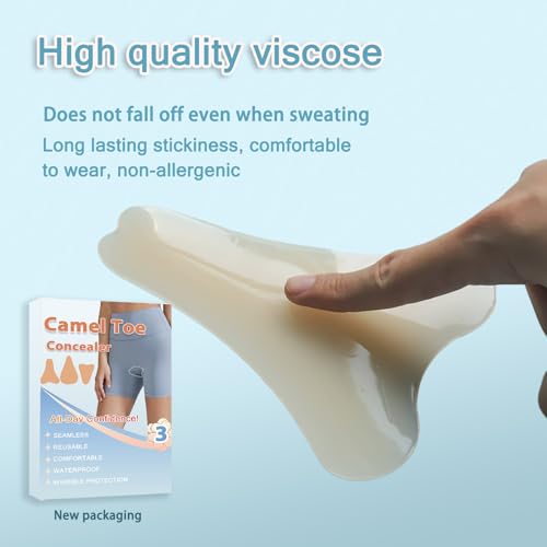3pcs Camel Toe Concealer,Adhesive Reusable Silicone Camel Hider Soft Pad,Seamless Anti-Camel Insert Cover, Invisible Toe No Camel Guard for Women Swimsuits, bikini, Yoga pants (Beige)3