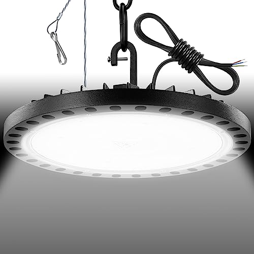 Viugreum 200W LED UFO High Bay Light 6500K Daylight White 20000LM Workshop Lighting IP65 Waterproof Ultra Thin Commercia Shop Industrial Lamp Area Lights Fixtures with 50cm Chain for Workshop Factory