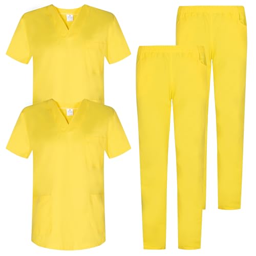 MISEMIYA Pcs schrubb-Set Bz-2-817-8312 Pack x 2 Stück-Kasack und Hose, für Sanitär, Unisex Uniformen, Gelb, M (2er