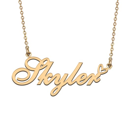HUAN XUN Skyler Name Necklace for Women 18k Plate Nameplate Custom Necklaces Charm Stainless Steel Jewelry Gifts for Family