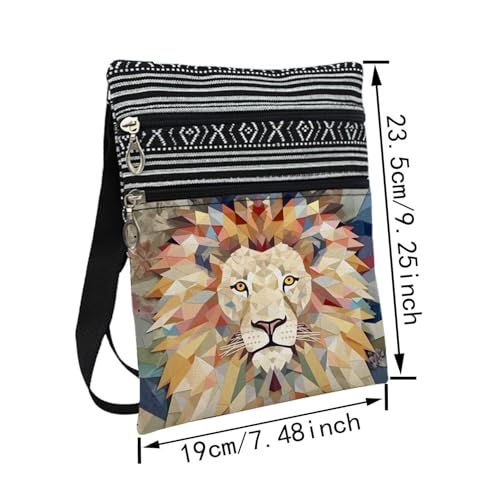 Ethnic Lion Messenger Bag Small Ethnic Pattern Printed Adjustable Strap Crossbody Zipper Bag Ethnic Lion Phone Bag Wallet Cute Shoulder Handbag for Women Friends -42