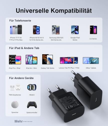 Anykon 2er-Pack 25W USB C Ladegerät 30% Schnellladegerät mit 1.8m Ladekabel – Ansicht 4