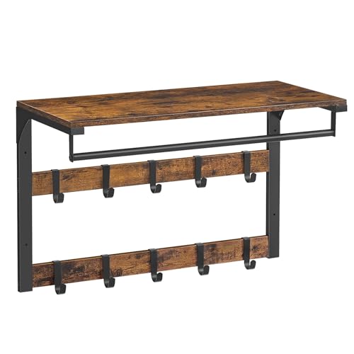 VASAGLE Wandgarderobe, mit Ablage, Wandregal mit 10 abnehmbaren Haken,...