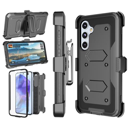 Njjex Rugged Case For Samsung Galaxy A35 5G, For Galaxy A35 5G Case, [Nbeck] Heavy Duty Built-in Screen Protector Locking Swivel Holster Belt Clip Kickstand Hard Shell Cover for Samsung A35 5G [Black]
