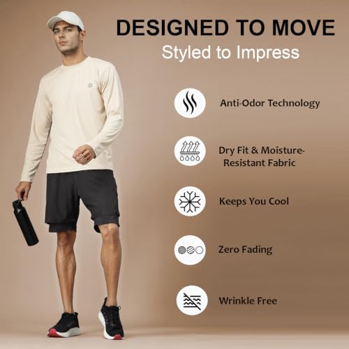 Image of CHKOKKO Gym T Shirts for Men Workout Solid Quick Dry Sports Men T-Shirts Breathable Lightweight Full Sleeve Regular Fit Round Neck Running Stylish Tshirt for man