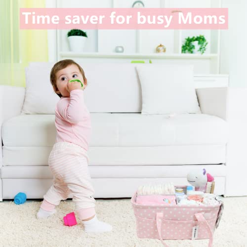 Qianbird Baby Diaper Caddy Organizer For Girl Pink Large Car Travel Diaper Caddy Organizer Storage Basket Portable Holder Tote Bag For Changing Table Registry Newborn Essentials Must Haves Items #TOP5