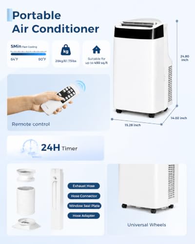 Image of 14000 BTU Portable Air Conditioners, Remote Control, 4-in-1 Quiet AC Unit, 3 Speeds, 24H Timer, Cools Room up to 700 Sq.Ft, Multi-Function Modes, Smart Control Panel