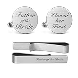 MUEEU Father of The Bride Cufflinks I Loved Her First Cuff Links Engraved Anniversary Wedding Party Cufflinks & Tie Clip Bar Tacks (Round I Loved her First Cufflinks Set)