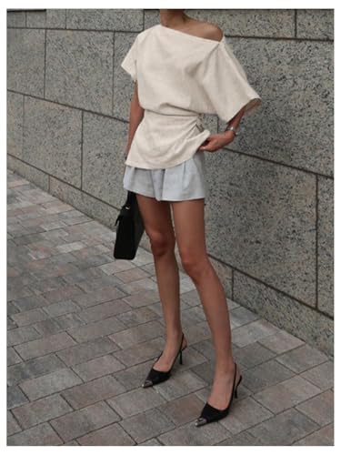 MakeMeChic Women's Fall Asymmetrical Tops Dolman Sleeve Blouse One Shoulder Split Hem Dressy Blouse Shirt3