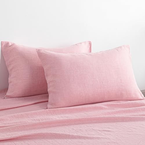 NTBAY French Linen King Pillowcases, Set of 2, Pink