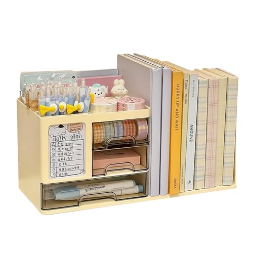 Keranixy デスクオーガナイザー 小物入れ 卓上収納ケース 卓上収納 デスク上置き棚 引き出し付き ペン立て付き 組立不要 多機能 大容量 収納ボックス 小物入れ 文房具 収納 書類ケース 化粧品 小物ケース