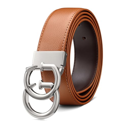 Image of Mens Microfiber Synthetic Leather Belt for Men - Adjustable Strap with Gold Buckle, Belt for Business & Casual
