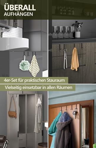 4smile Türhaken zum Einhängen, 4er Set - Schwarze Kleiderhaken für Tür oder Schrank, vielseitige Haken zum Einhängen - Türgarderobe mit hoher Tragkraft, stabile Türhakenleiste 3