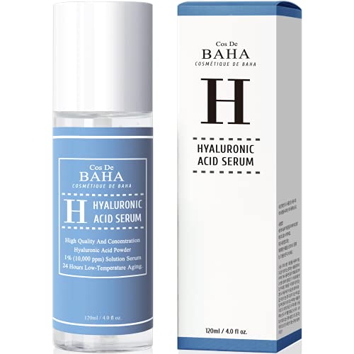 Cos De BAHA Hyaluronic Serum 4 Fl Oz Pure Sodium Hyaluronate 10 000 ppm Hydrating Face Serum for Dry & Dehydrated Skin Lightweight Fragrance-Free Korean Skincare Formula (120 ml)