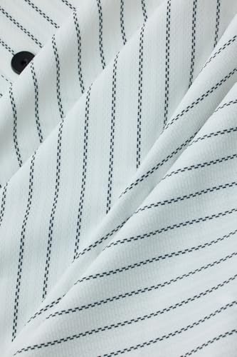 Image of SNITCH Men Casual Plus Size Shirt | Regular Fit Full Sleeve Mandarin Collar Striped Design | Premium Cotton Linen Blend & Breathable Fabric for Office & Everyday Wear