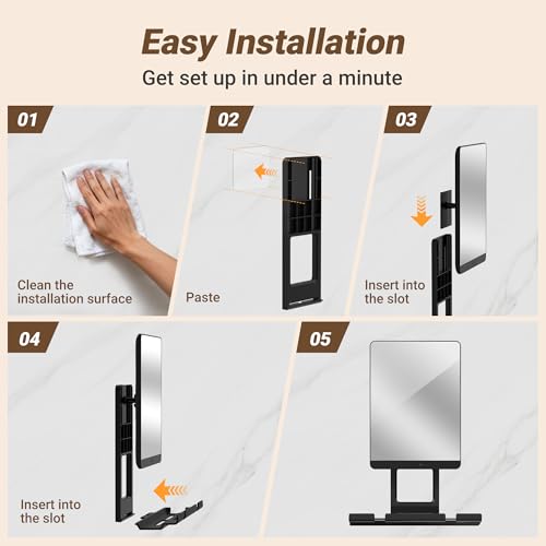 Image of Heated Fogless Shower Mirror for Shaving, 5000mAh Long-Lasting Anti-Fog Shower Mirror with 360 Rotating Design & Razor Holder, Fog-Free Shaving Mirror for Men (Black)