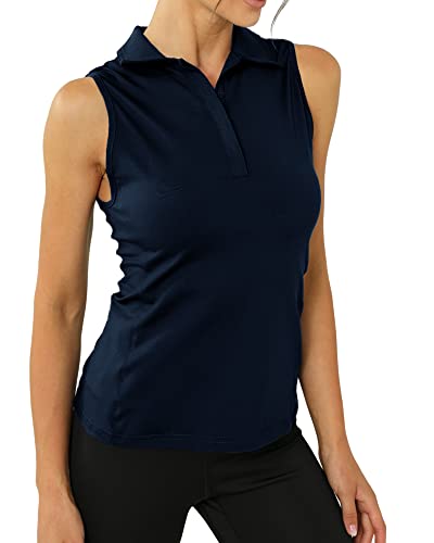 Aurgelmir Womens Sleeveless Athletic Golf Polo T Shirt Button Up Tennis Running Outdoor Tank Top Navy Blue #TOP2