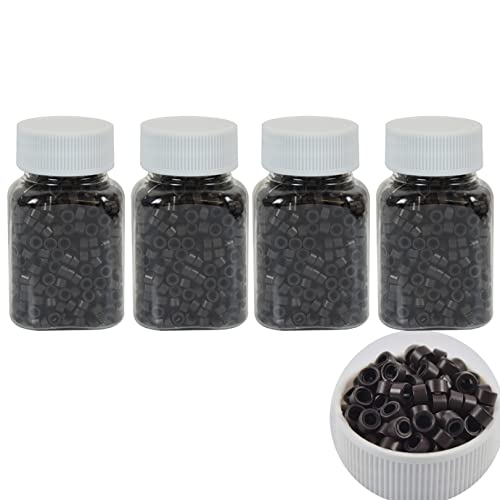 4000 Pcs Silicone Lined Micro Rings Beads 5mm Hair Extentions Beads for I Tip Hair Extensions (Dark Brown)