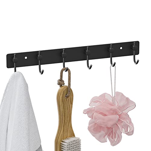 Image of VAEHOLD Wall Hooks for Hanging, Black Coat Rack Wall Mount with 6 Coat Hooks, Towel Hanger, Hat Hooks, Robes Hook in Bathroom, Bedroom, Kitchen, Living Room (1PACK)