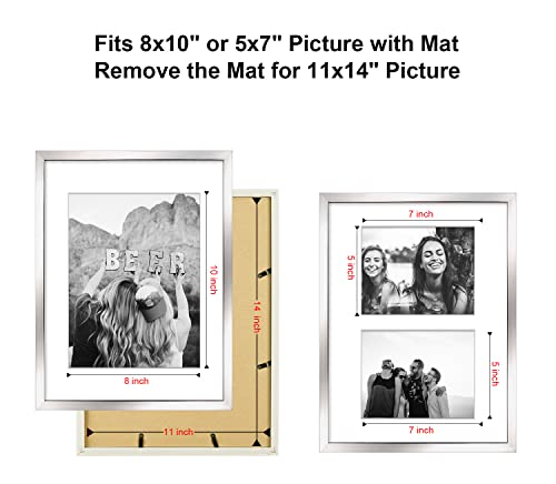 Artbyhannah 3 Pack 11X14 Inch Silver Picture Frame Sets For Wall Decor, Made To Display Photo 8X10 And 5X7 With Mat Or 11X14 Without Mat For Modern Gallery Wall Frame Set And Home Decoration #TOP4