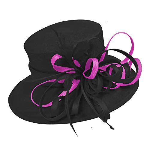 Chapeau bibi noir mariage grand bord fuchsia pour coiffure stable