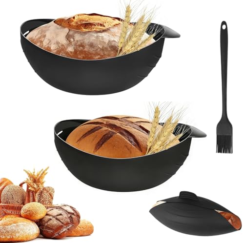 KATIMI 2 Stück 3 in 1 Brotbackform Silikon 30cm, Silikon Brotbackform mit Silikonpinsel, HitzebestäNdig Brotbackformen bis 230°C Oval für Hausgemachtes Brot Hackbraten Quiche